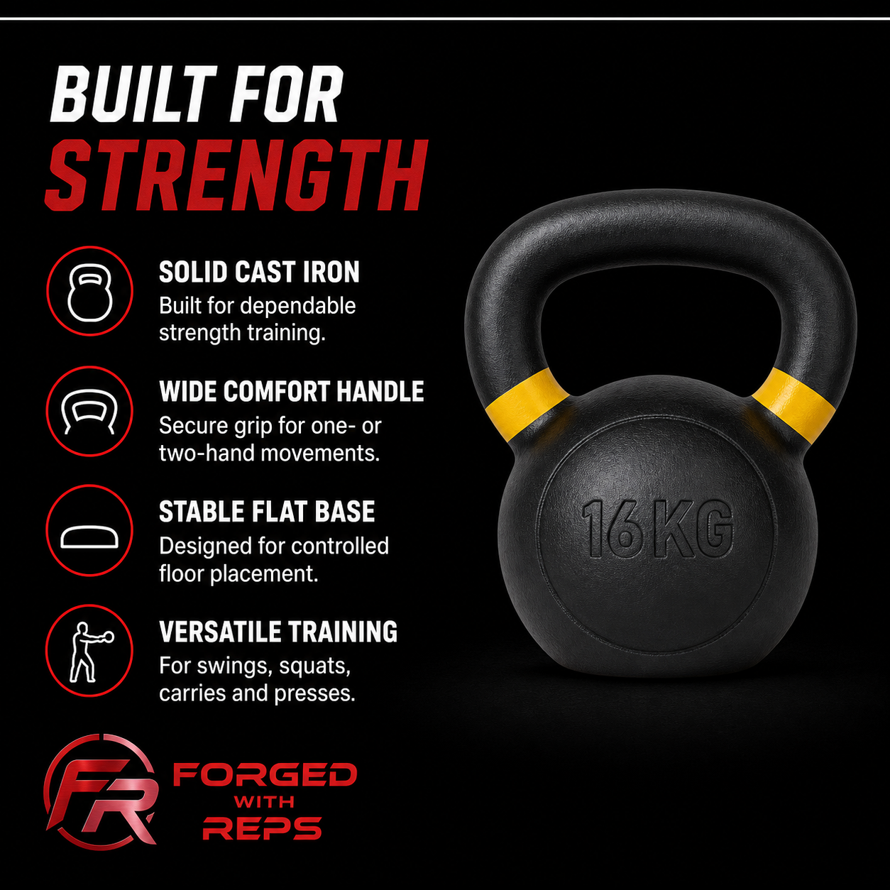 16kg Cast-Iron Kettlebell features