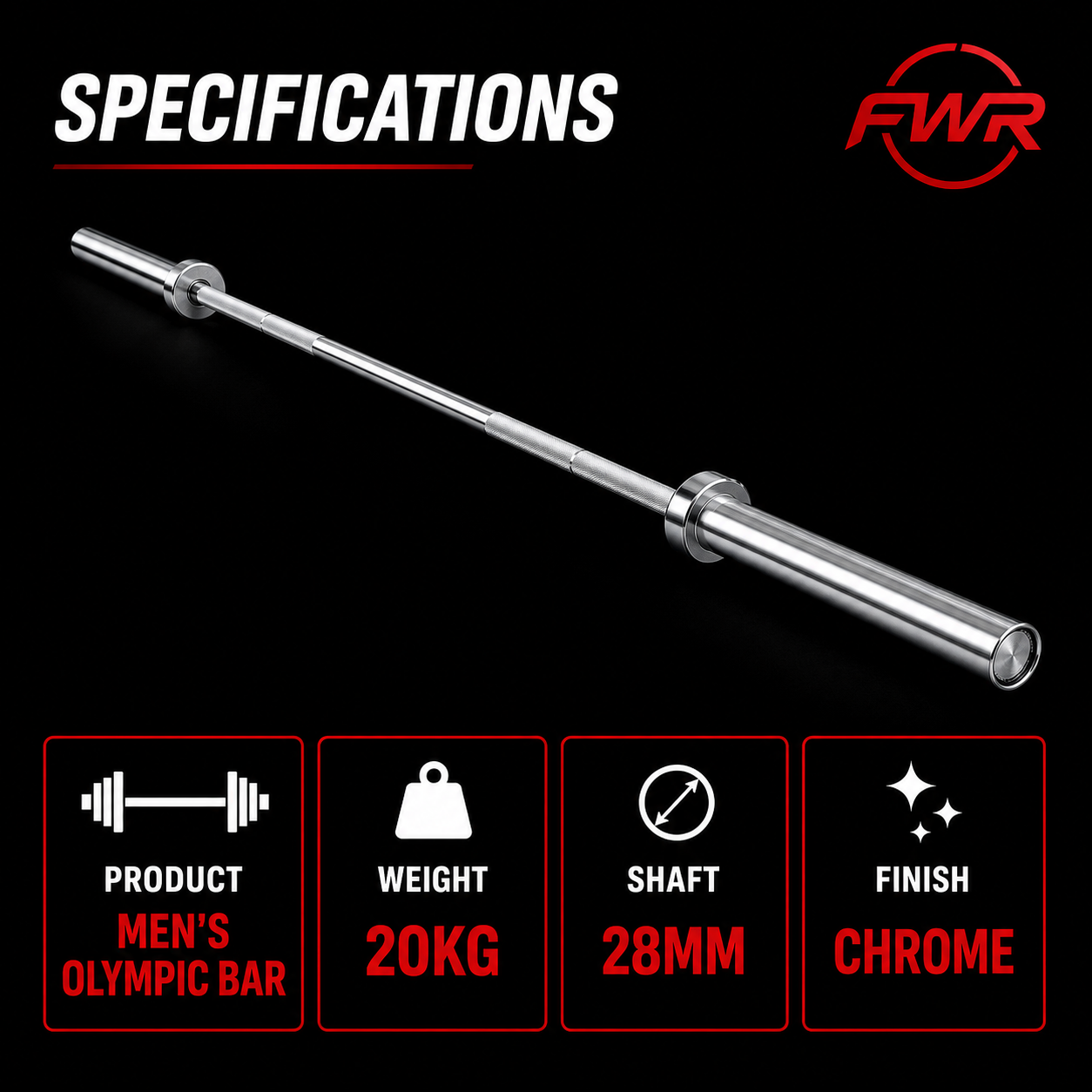 Olympic Barbell 20kg Men's 28mm - specifications