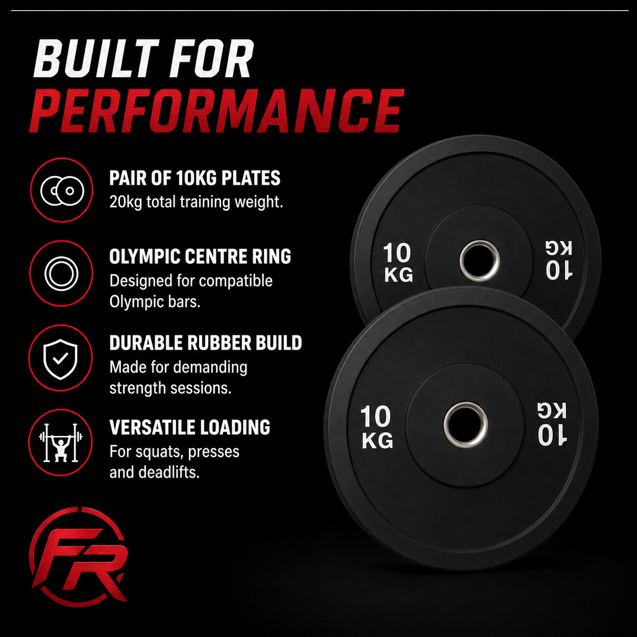 Olympic Bumper Plates 10kg Pair - features