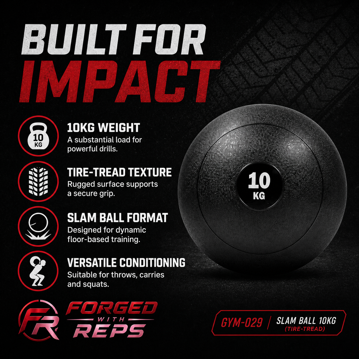 Slam Ball 10kg (Tire-Tread) - features
