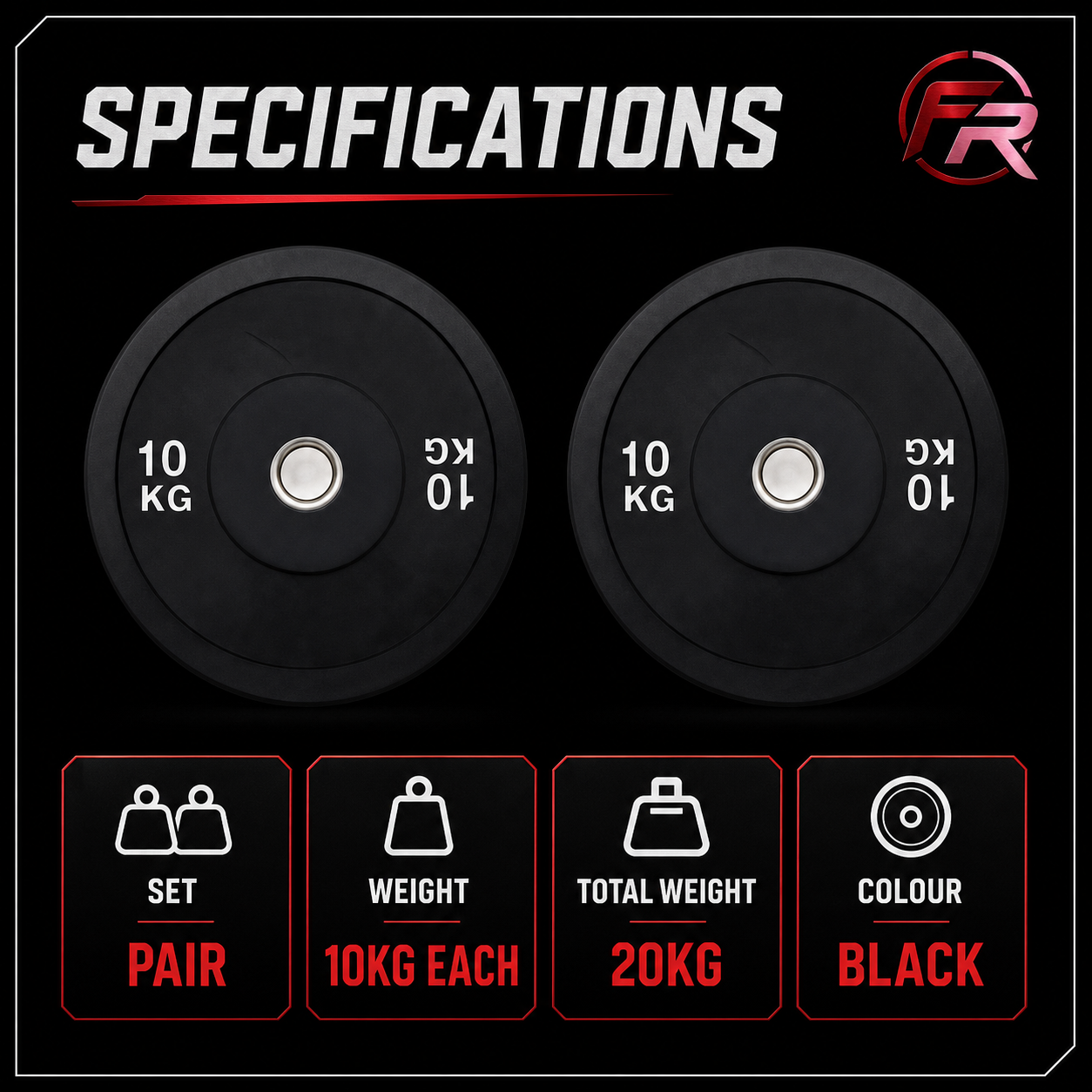 Olympic Bumper Plates 10kg Pair - specifications