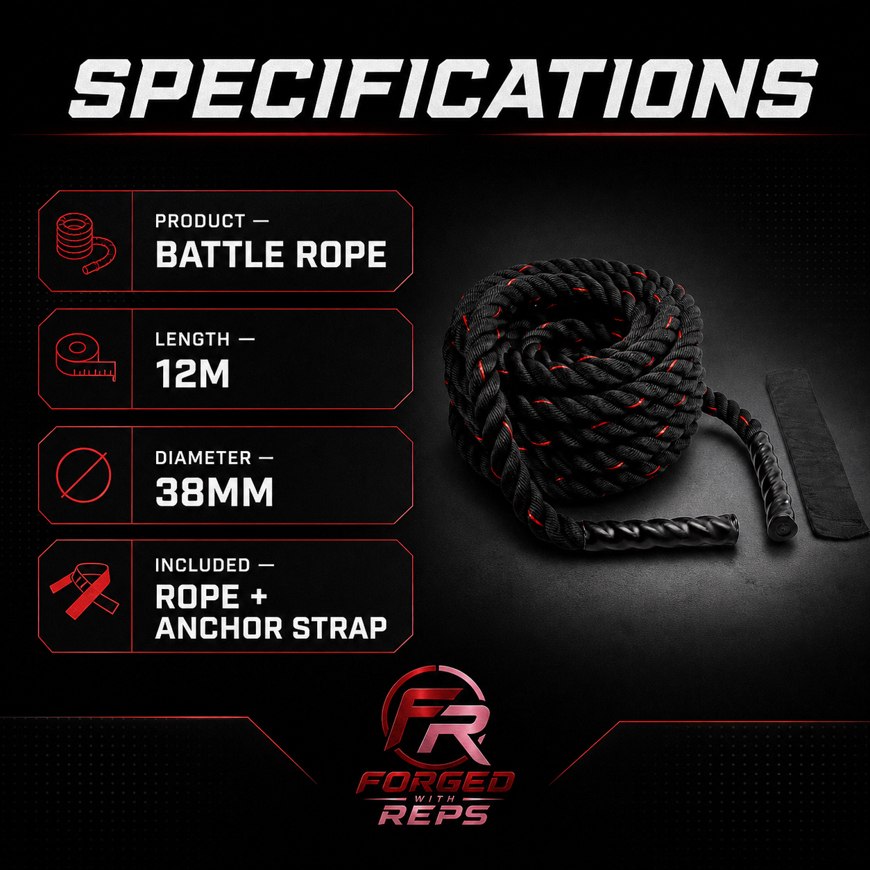Battle Rope 12m x 38mm - specifications