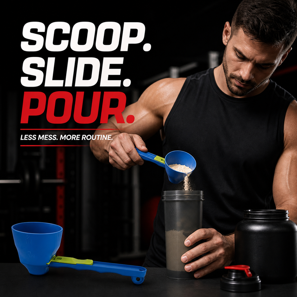 No-Spill Protein Scoop Funnel - promotional graphic