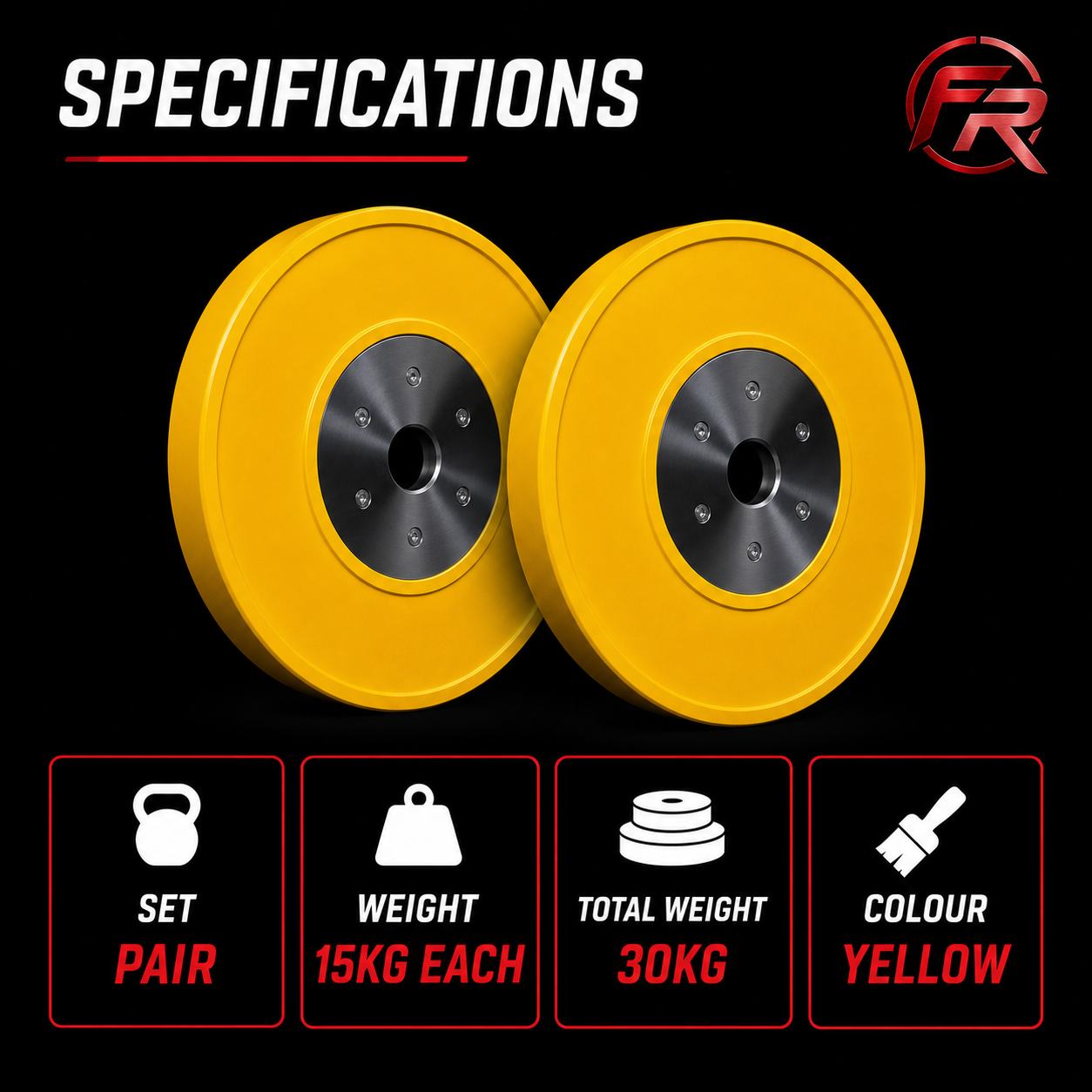 Olympic Bumper Plates 15kg Pair - specifications