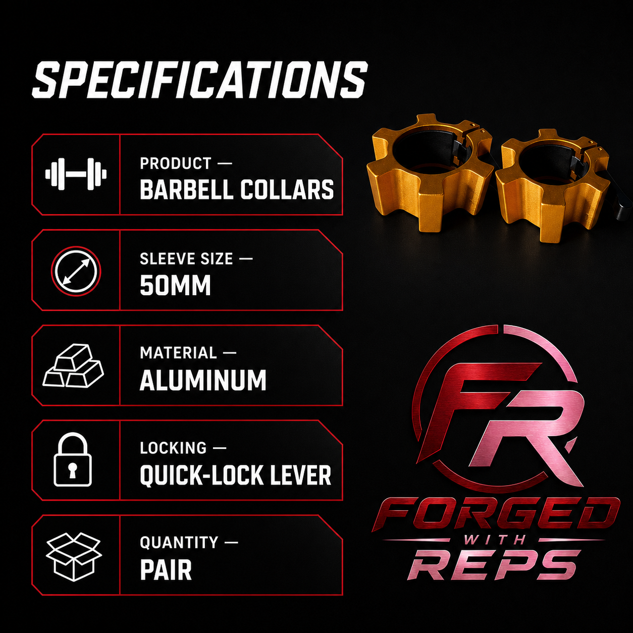 Barbell Collars 50mm (Aluminum) - specifications