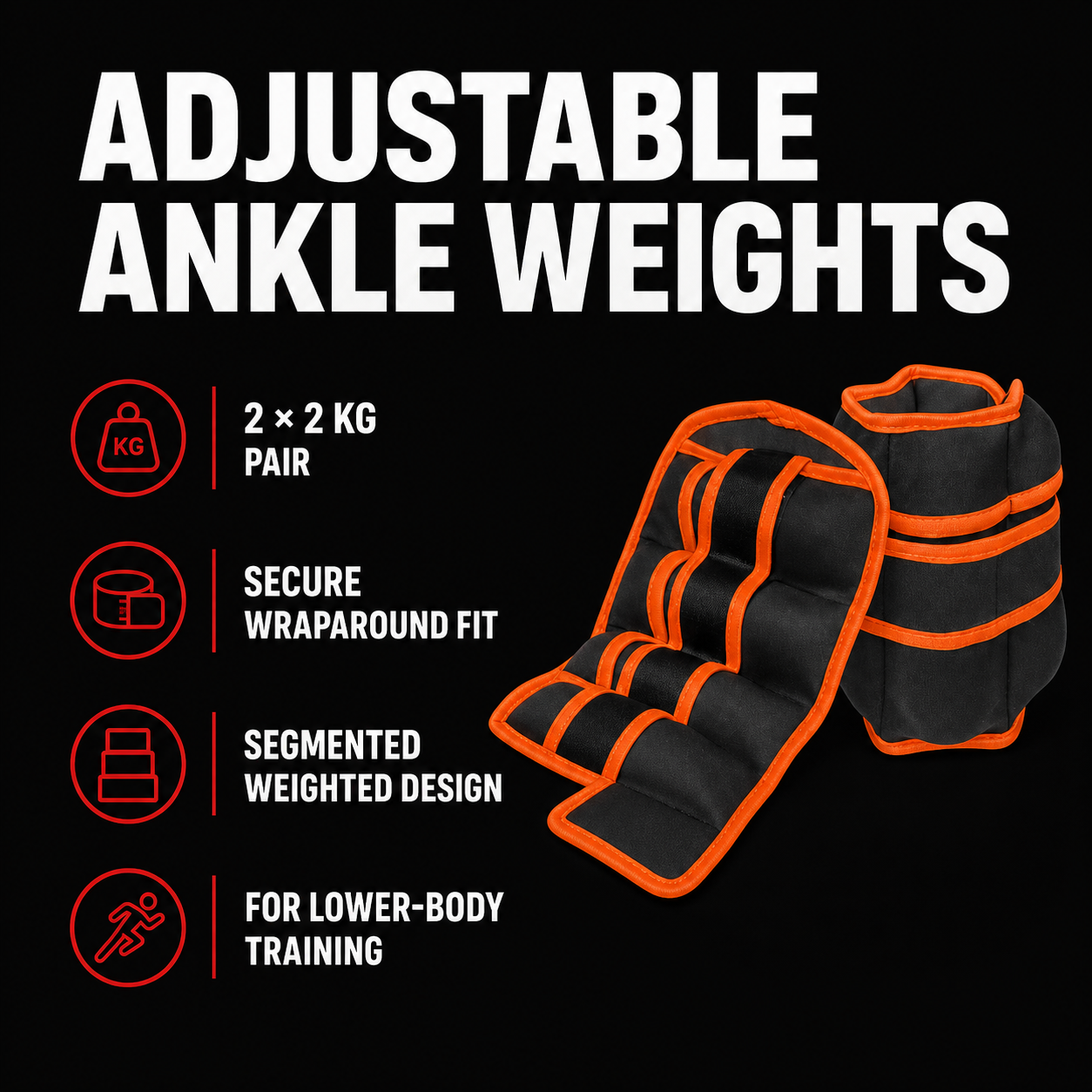 Adjustable Ankle Weights 2x2kg features