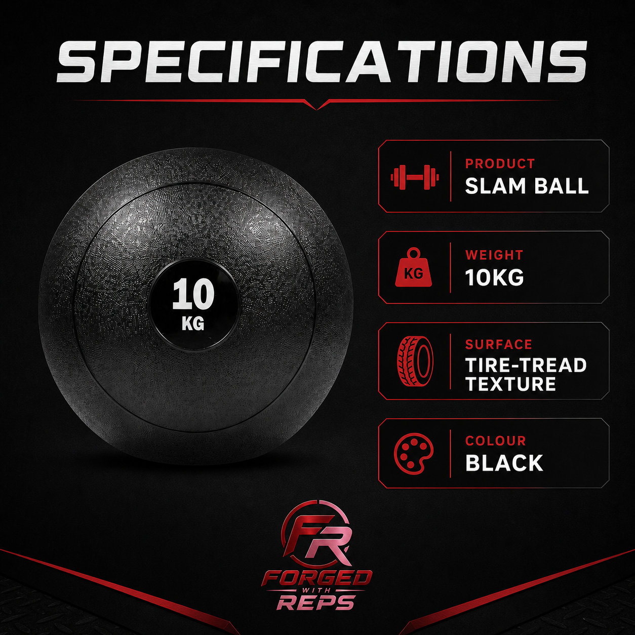 Slam Ball 10kg (Tire-Tread) - specifications