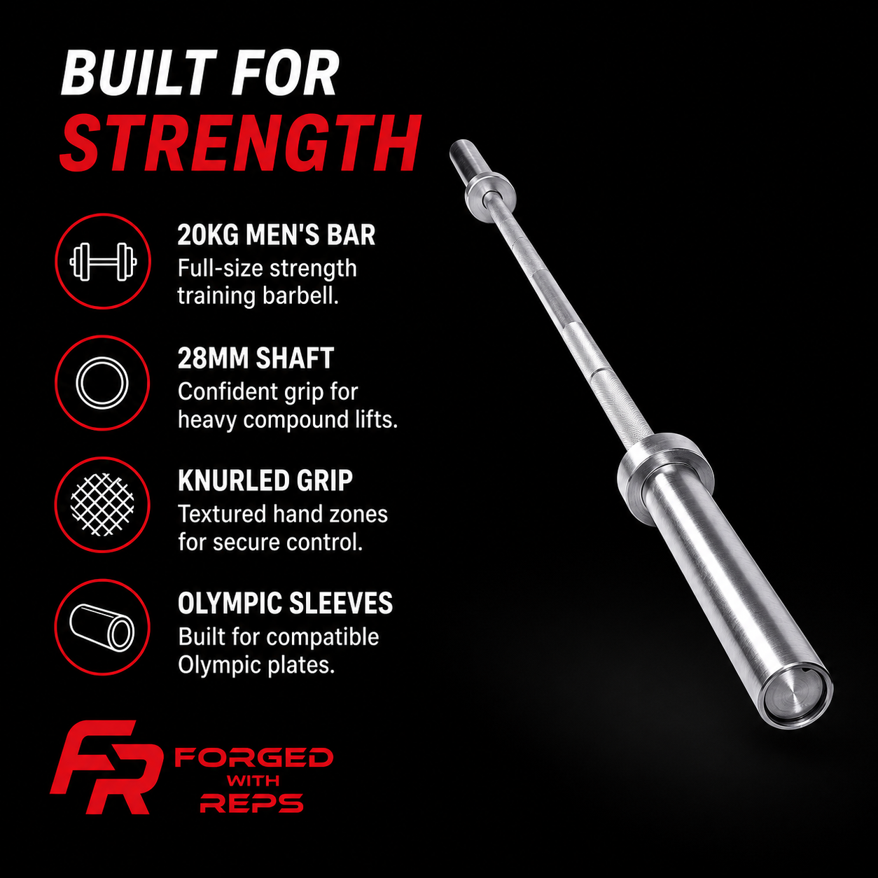 Olympic Barbell 20kg Men's 28mm - features