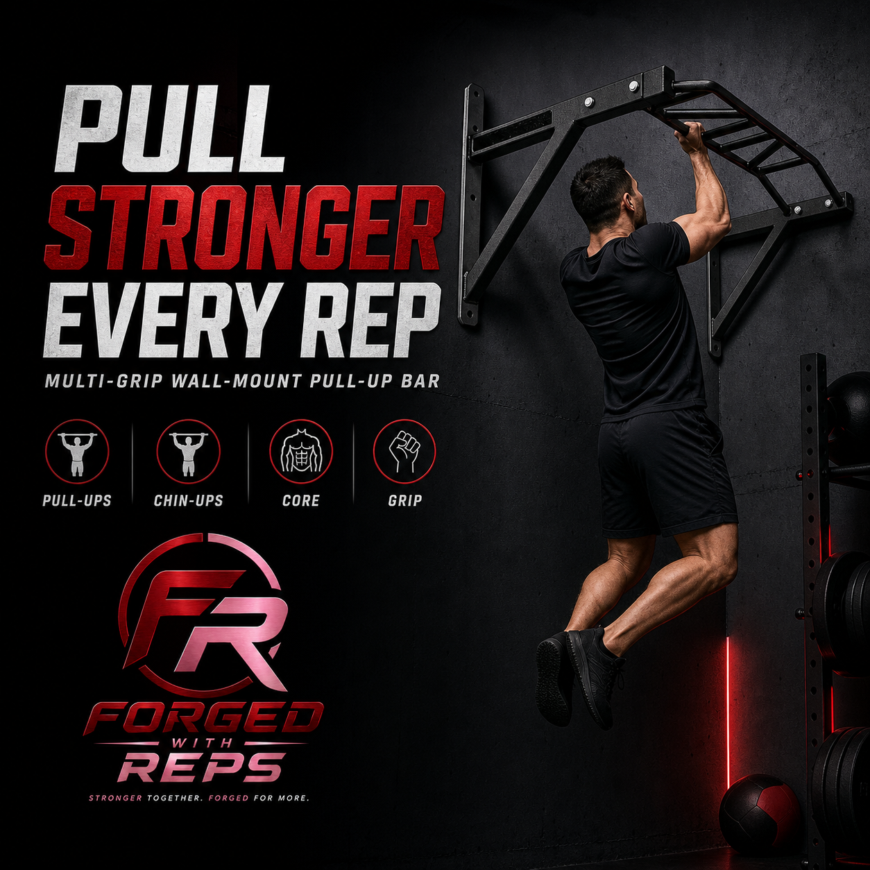 Wall-Mount Multi-Grip Pull-Up Bar - promotional graphic