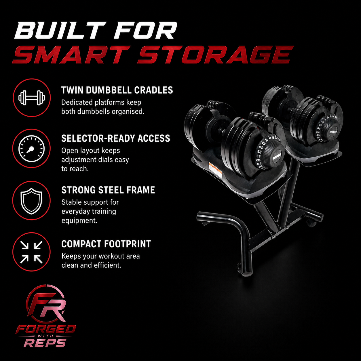 Adjustable Dumbbell Stand features