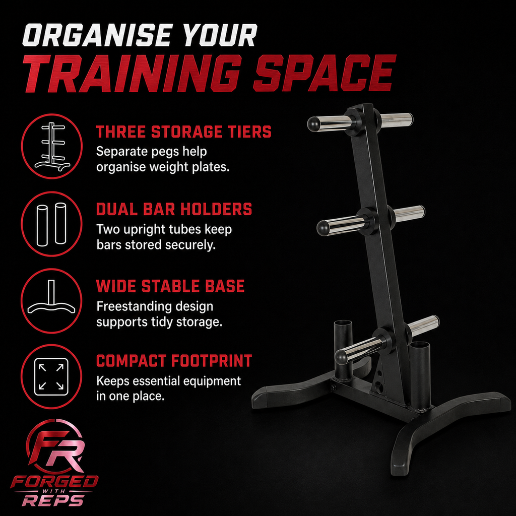 Weight Plate Tree and Bar Holders features