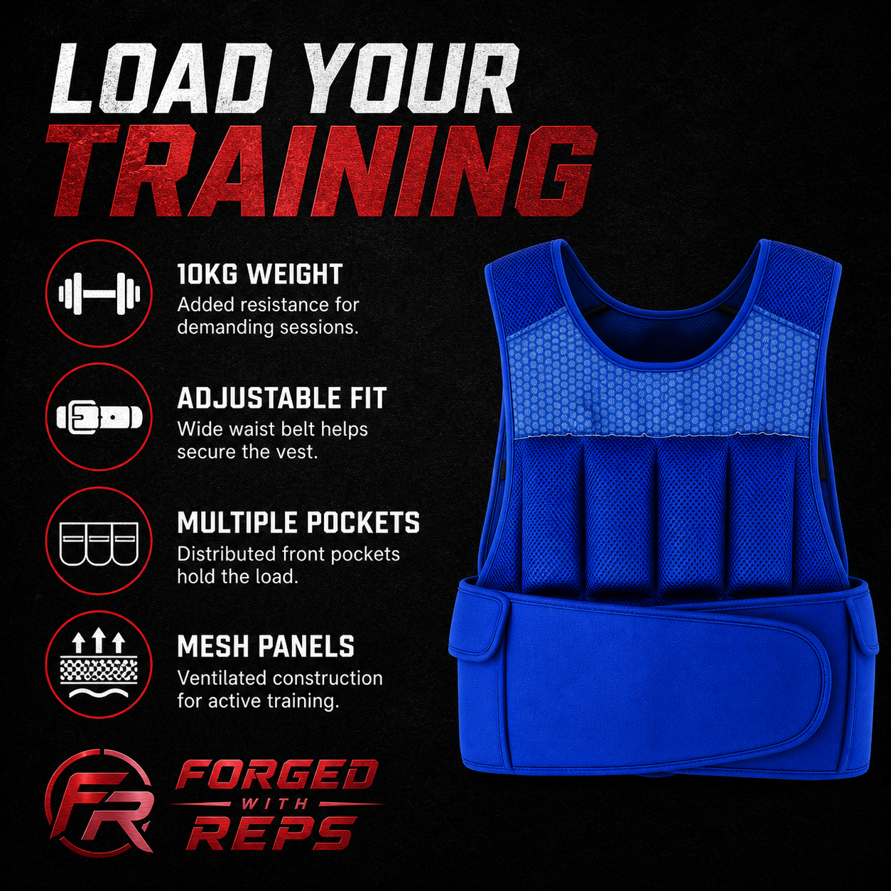 Weighted Vest 10kg Adjustable - features