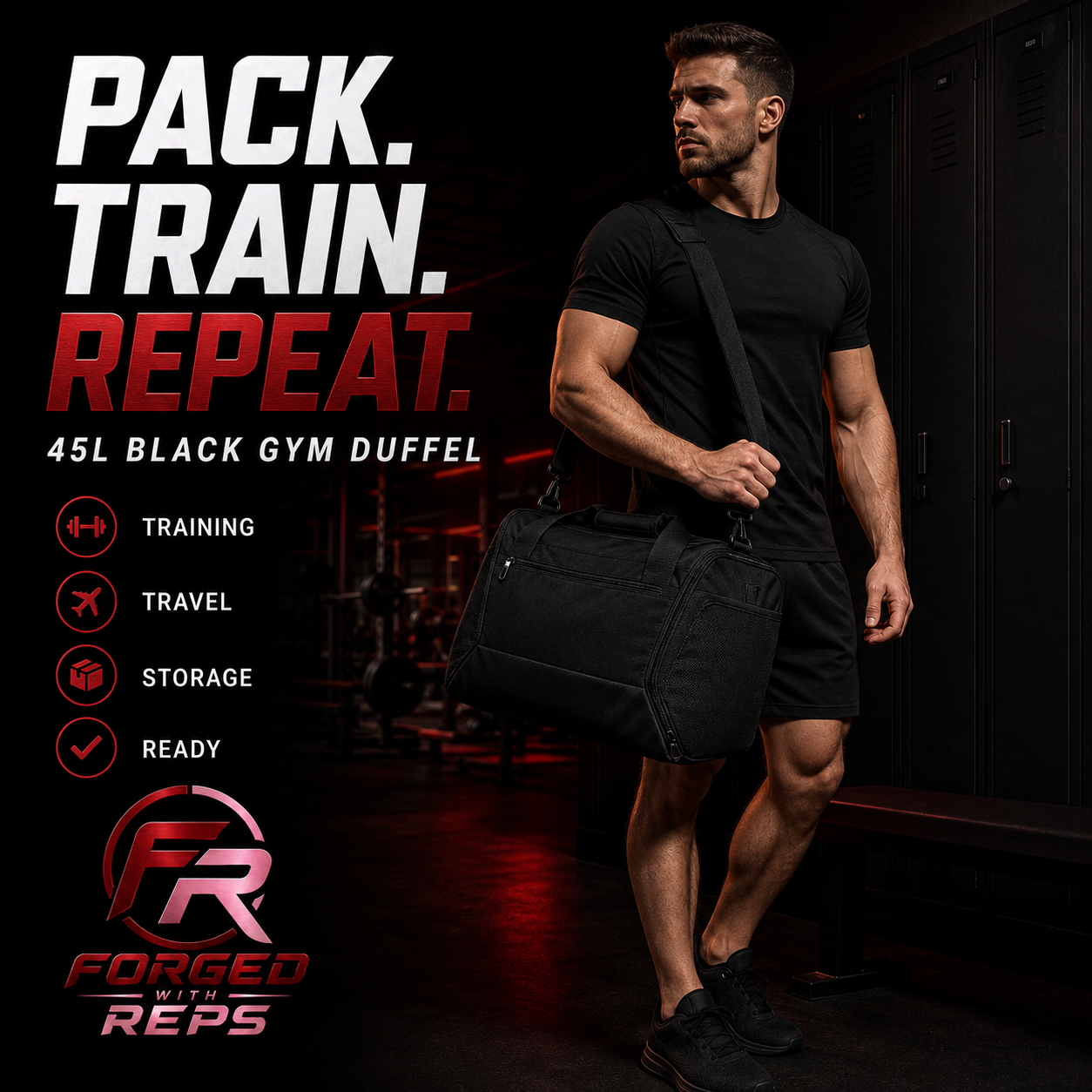 Gym Duffel Bag 45L - Black - promotional graphic